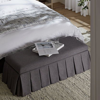 Egerton Box-Pleat Storage Bench, Charcoal Brushed Fabric