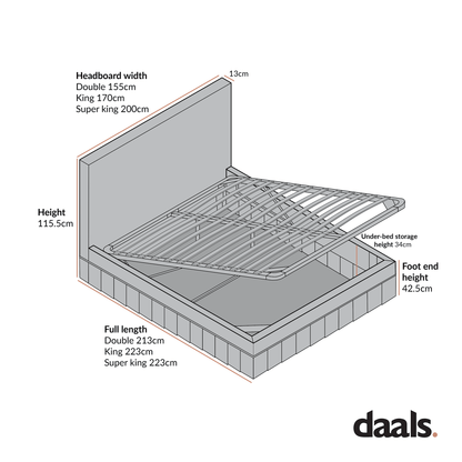 Egerton Box-Pleat Ottoman Storage Bed, Charcoal Brushed Fabric