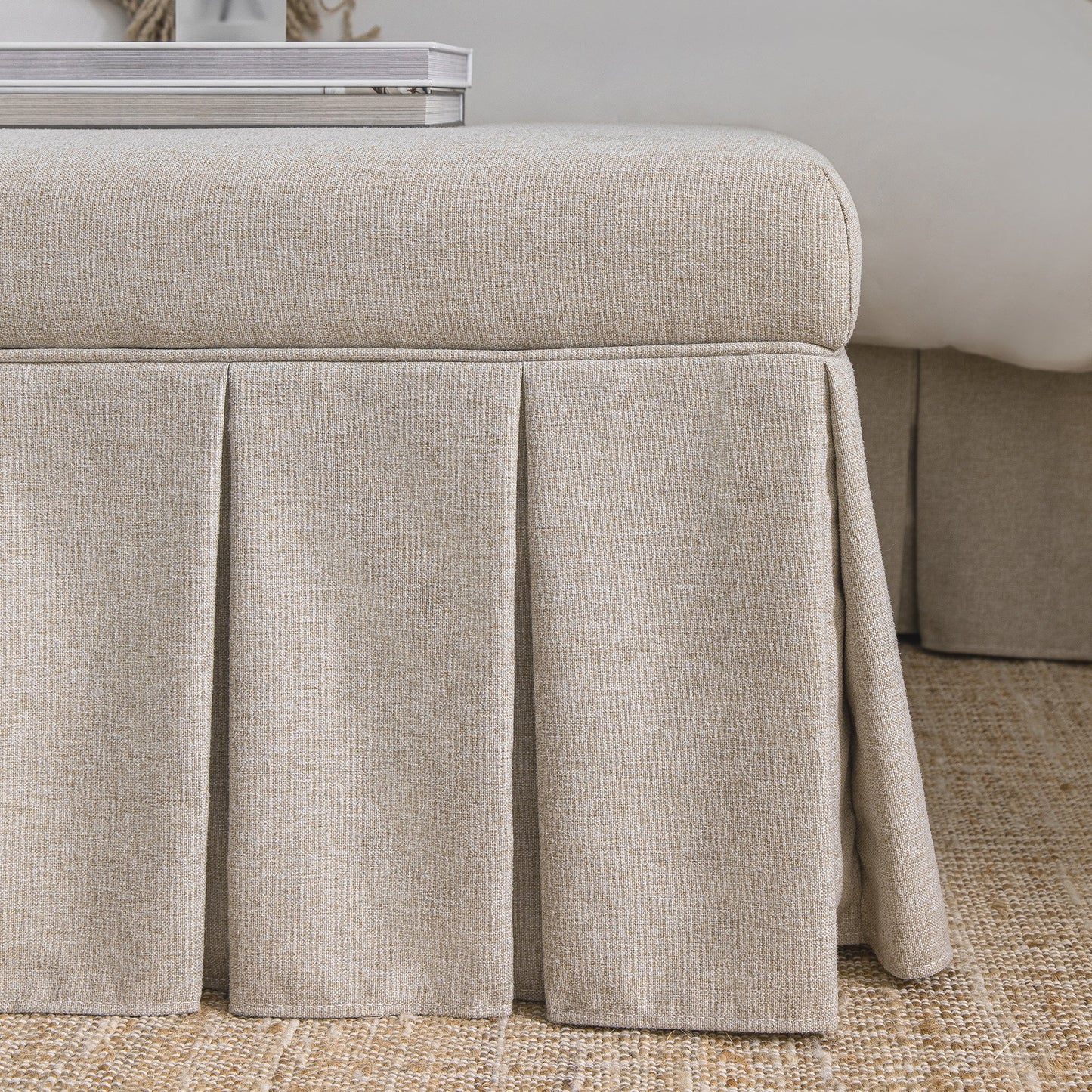 Egerton Box-Pleat Storage Bench, Oatmeal Brushed Fabric