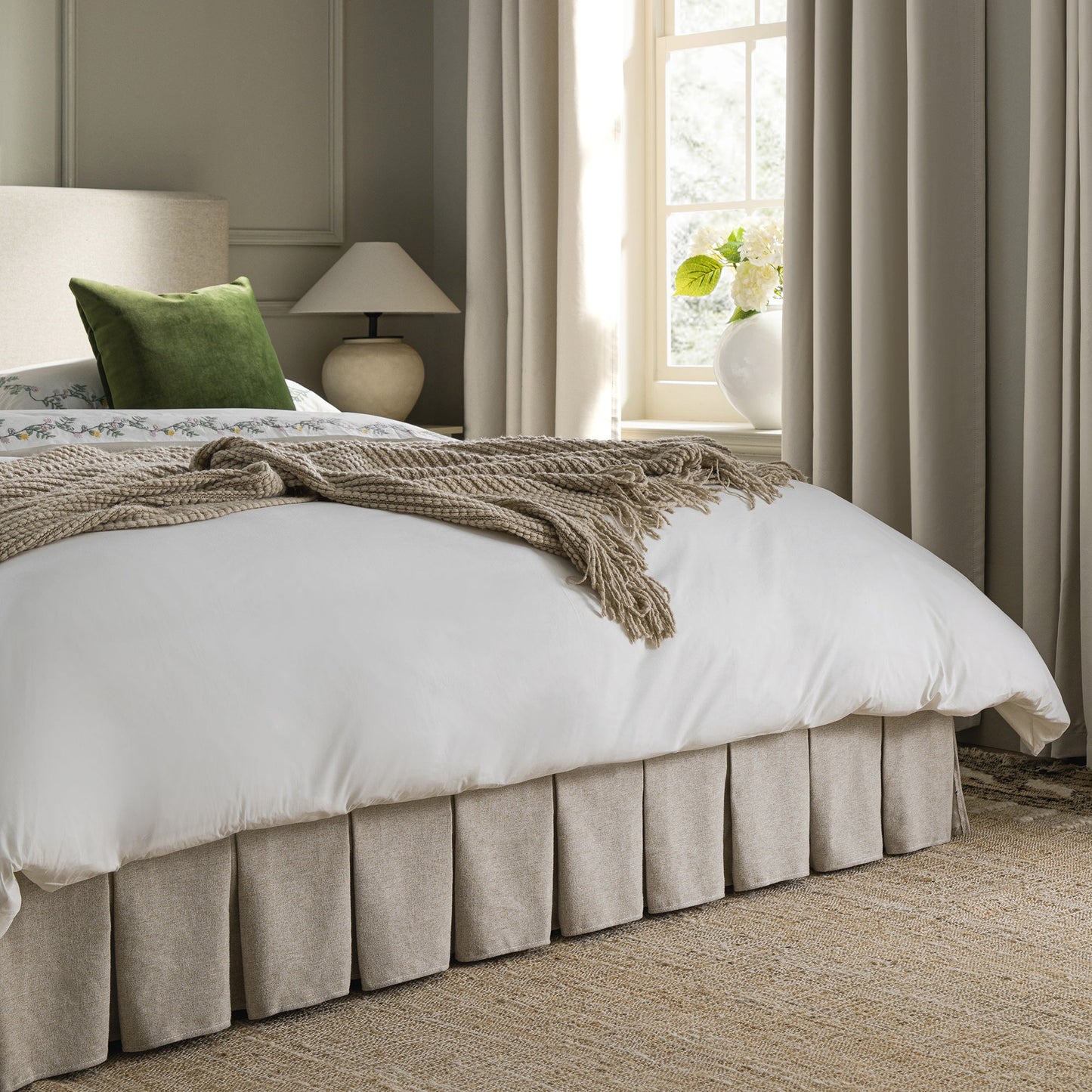 Egerton Box-Pleat Ottoman Storage Bed, Oatmeal Brushed Fabric