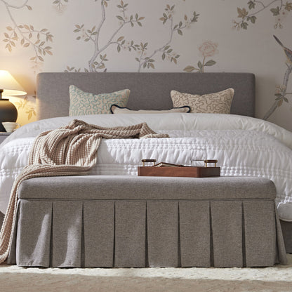 Egerton Box-Pleat Storage Bench, Stone Brushed Fabric