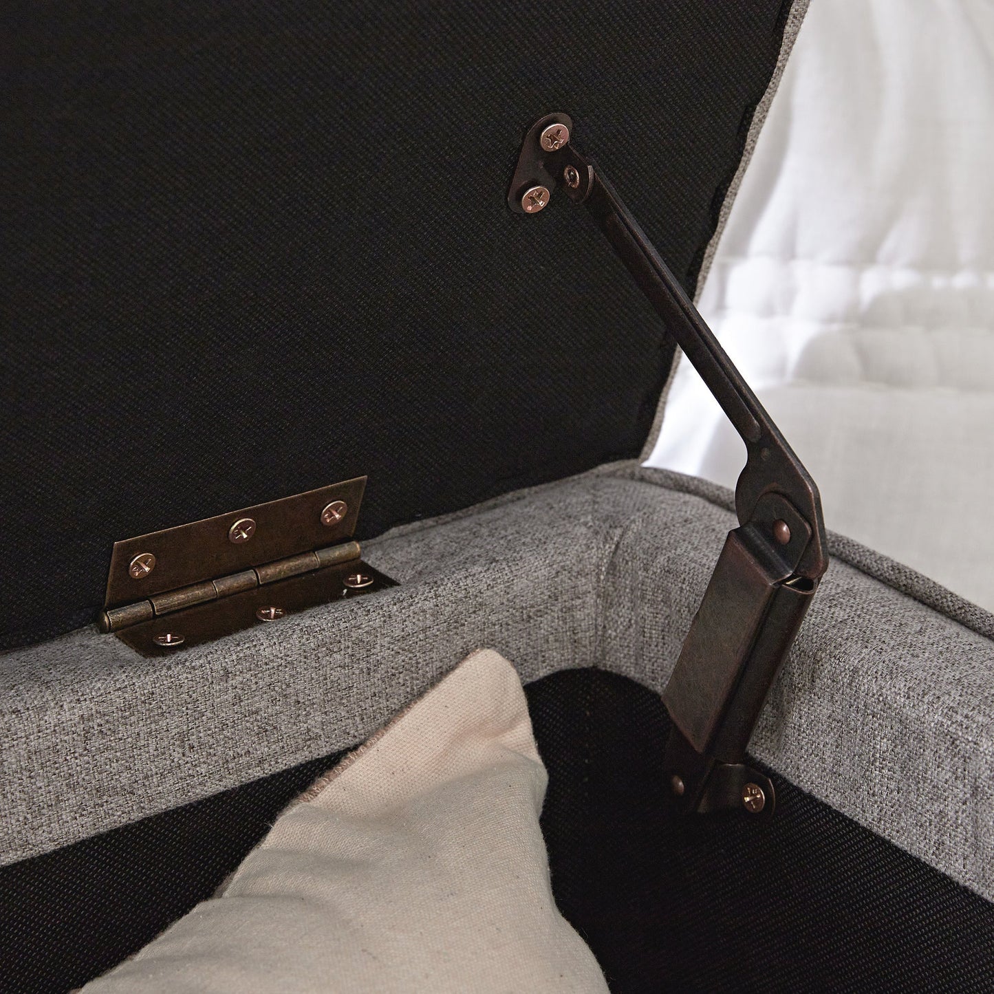 Egerton Box-Pleat Storage Bench, Stone Brushed Fabric