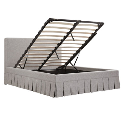 Egerton Box-Pleat Ottoman Storage Bed, Stone Brushed Fabric
