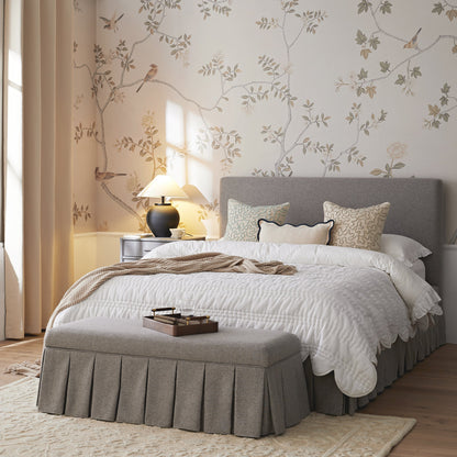 Egerton Box-Pleat Ottoman Storage Bed, Stone Brushed Fabric