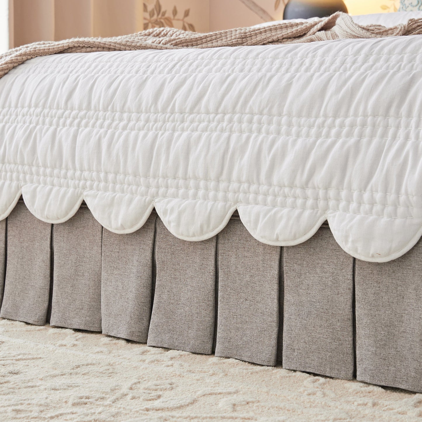 Egerton Box-Pleat Ottoman Storage Bed, Stone Brushed Fabric